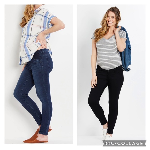 Side Panel Skinny Leg Maternity Ankle Pants - Dark Wash and Black XL bundle - Picture 2 of 12